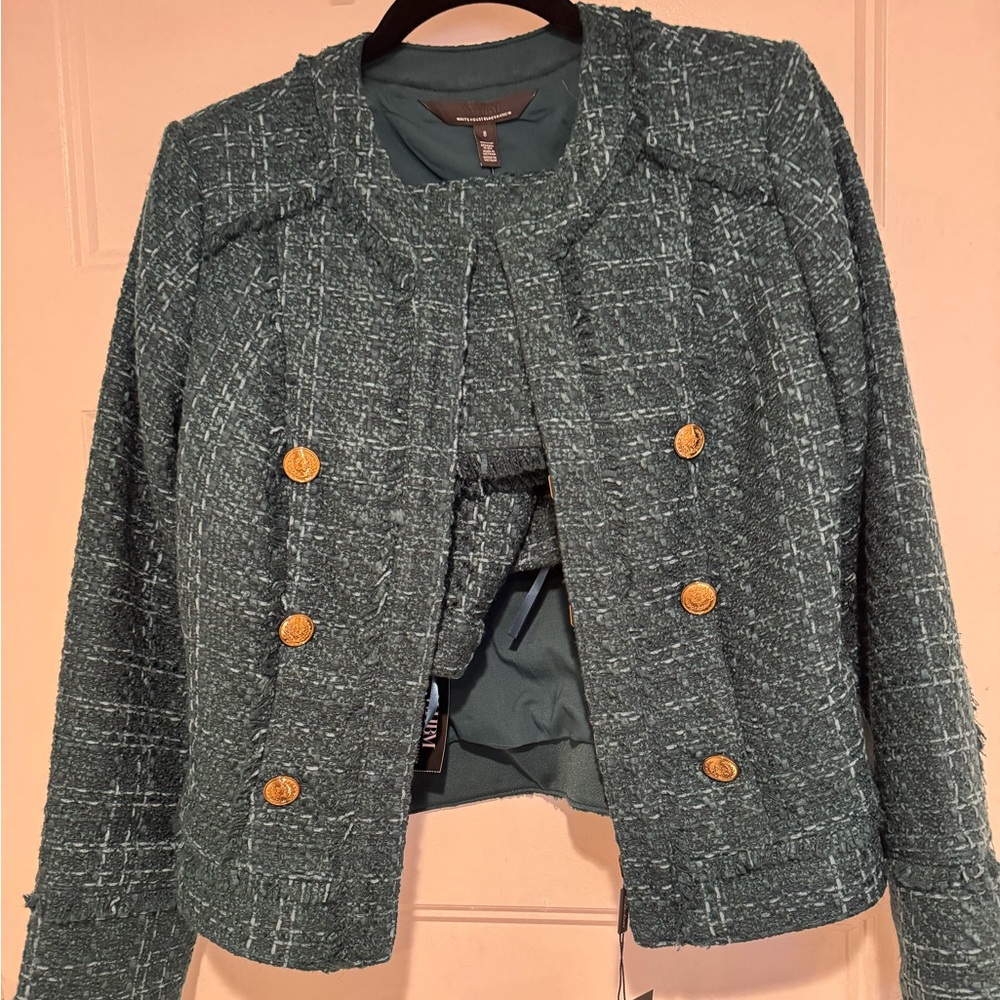 WHBM-Chic Tweed Skirt Suit in Teal